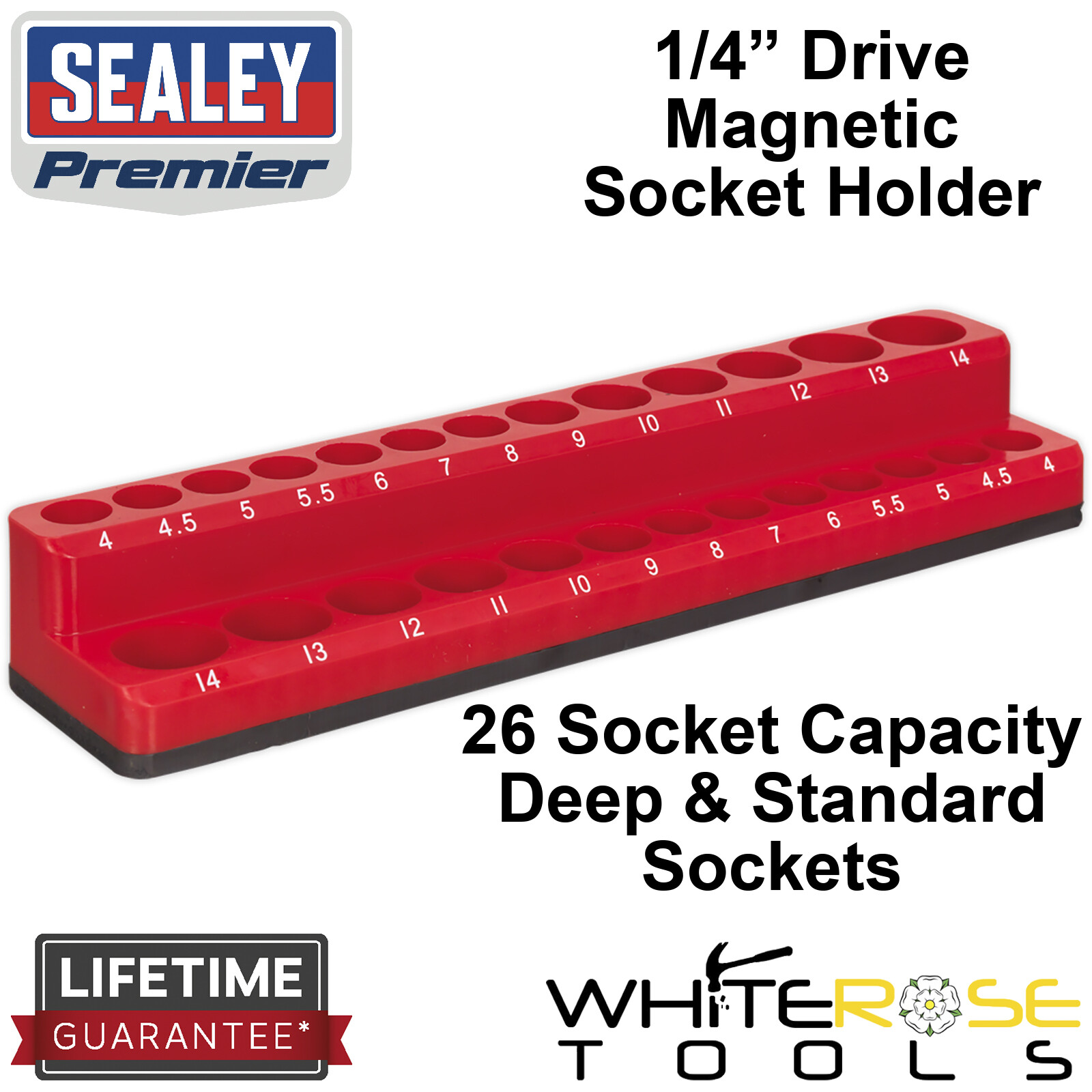 Sealey Magnetic Socket Holder 1/4″ Drive 26 Sockets Standard Deep Sockets Garage