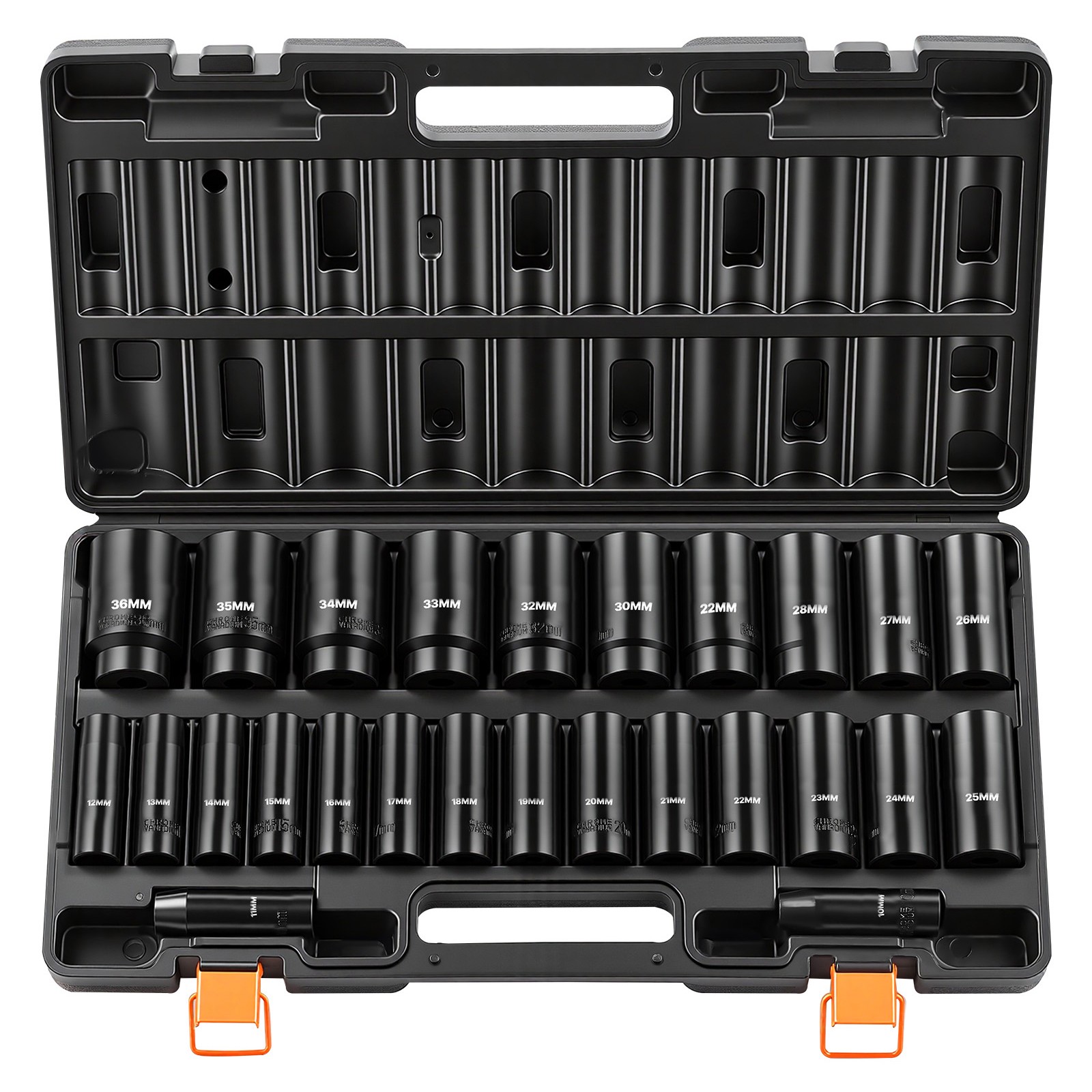 Uimoso 26-Piece 1/2″ Drive Impact Socket Set with 6-Point Design and Case