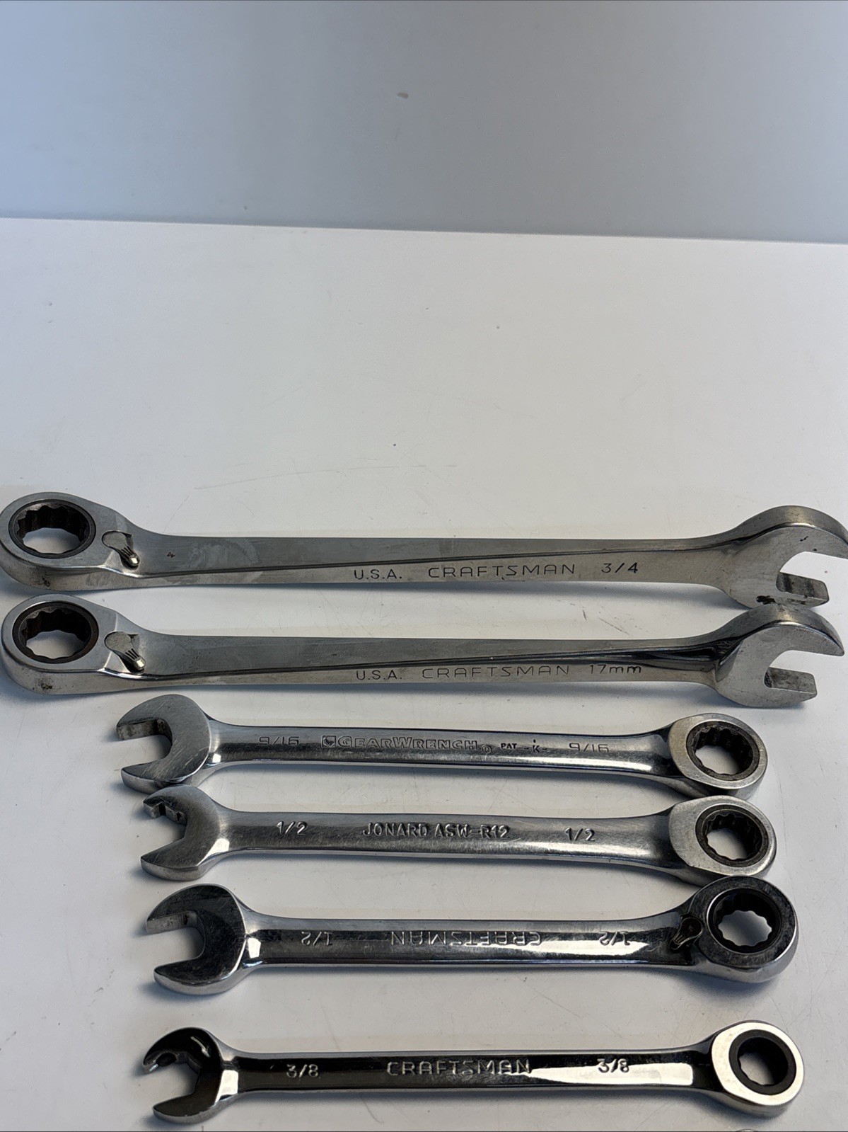 Vintage Mixed Ratcheting Combination Wrench Lot Craftsman GearWrench Jonard USA