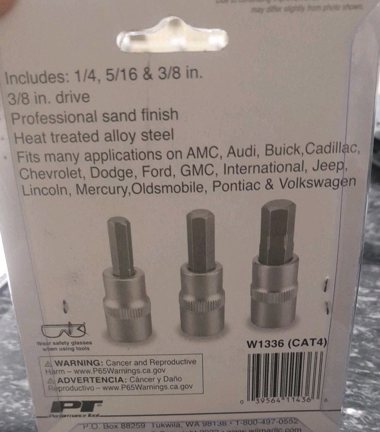 Performance Tool W1336 3 Piece Brake Caliper Hex Bit Set