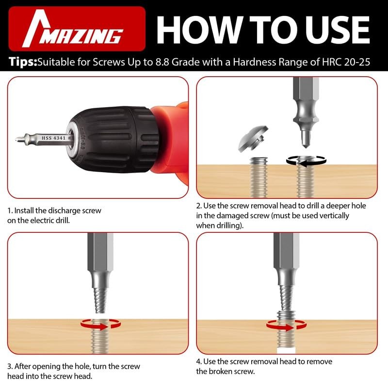 MAZING Damaged Screw Extractor Set, 6PCS Stripped Grab Kit, Easy…