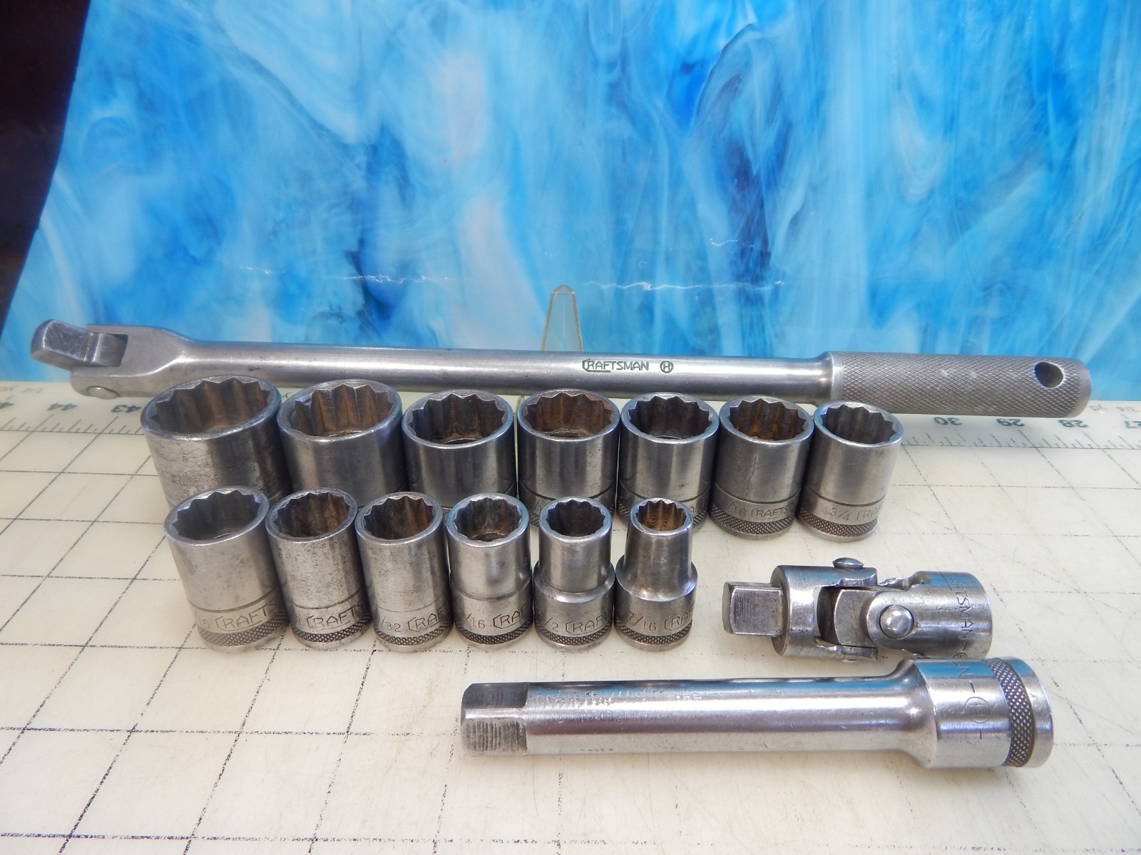 Vintage 1940’s Craftsman 1/2″ Dr. 16pc Socket Set, Breaker Bar, ALL -H- Series