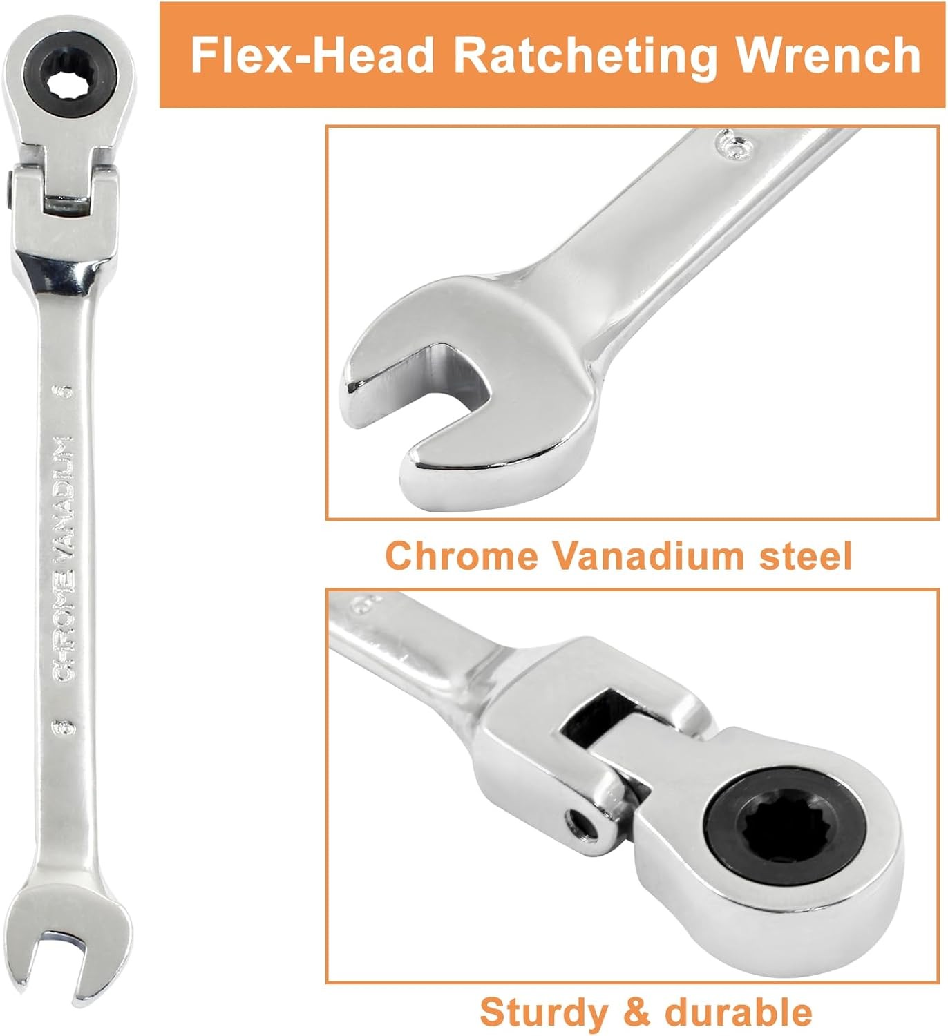 6mm Metric Flexible Head Ratcheting Ratchet Wrench Spanner Tool Combination