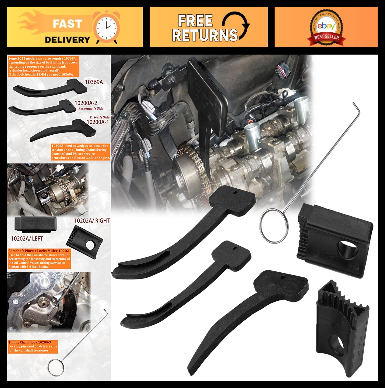 6-Piece Camshaft Phaser Timing Chain Tool Set for VW Chrysler Jeep Dodge 3.6L