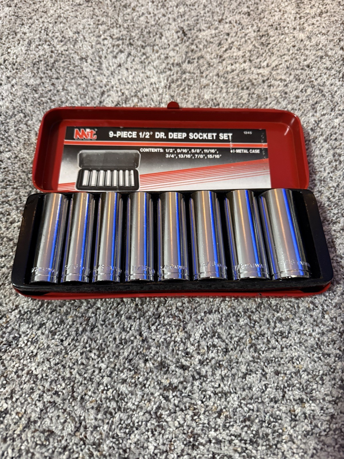 Vintage MIT Michigan Industrial Tools 9-Piece 1/2” Dr. Deep Socket Set #1245