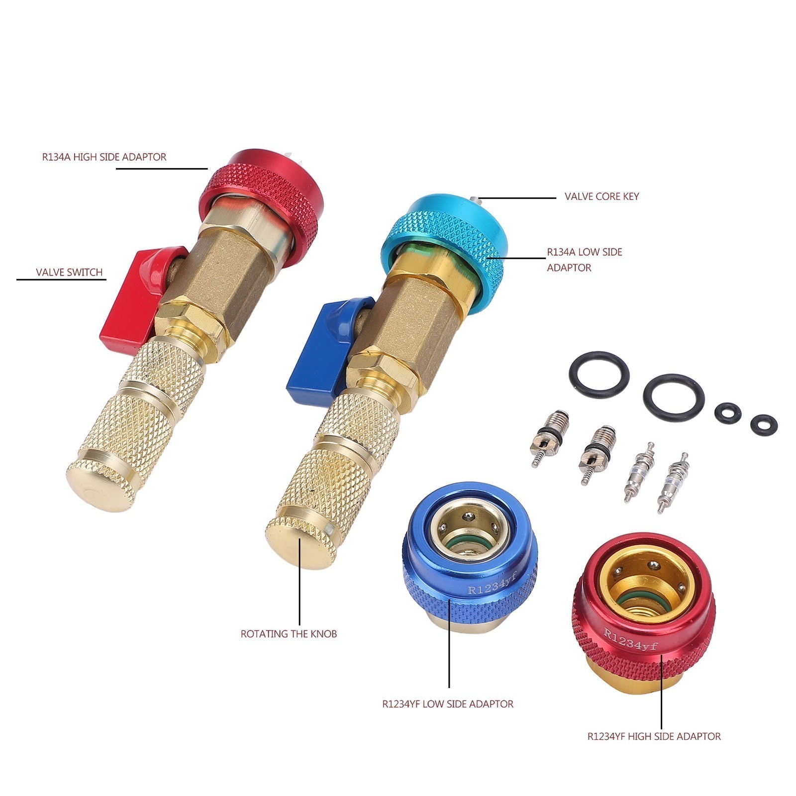 R134A Valve Core Quick Remover Installer Kit Stainless Steel Brass High Low