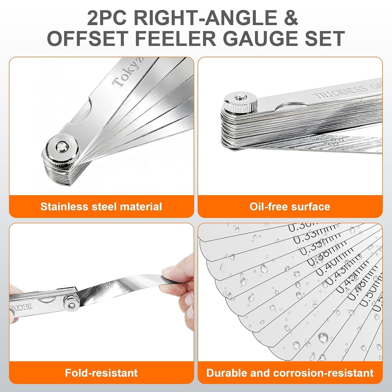 Feeler Gauge Set 2pcs Stainless Steel 32 Straight 16 Offset Blades SAE Metric