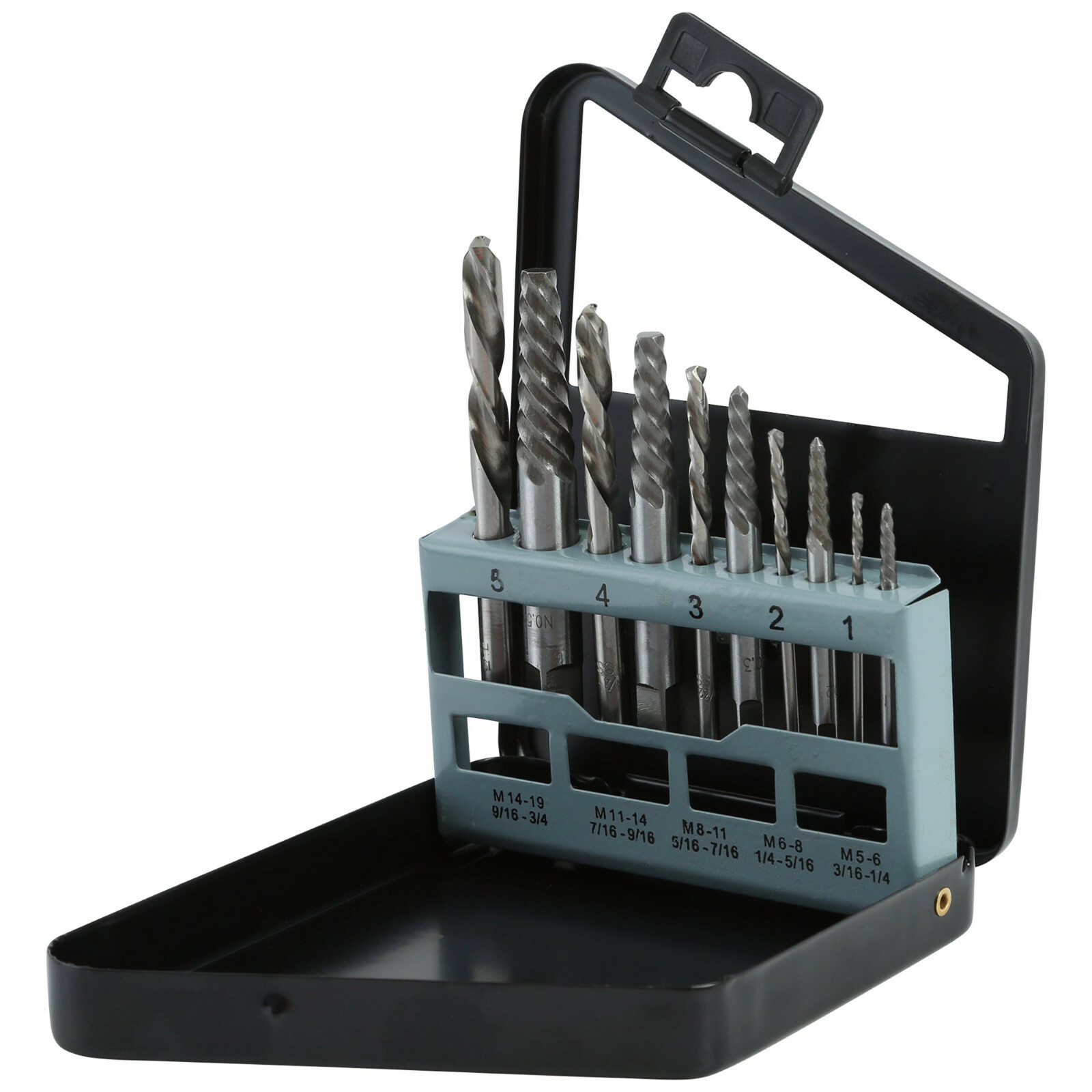 Hyper Tough 10-Piece BOLT EXTRACTOR SET Mechanics Length High Speed Steel Bits &
