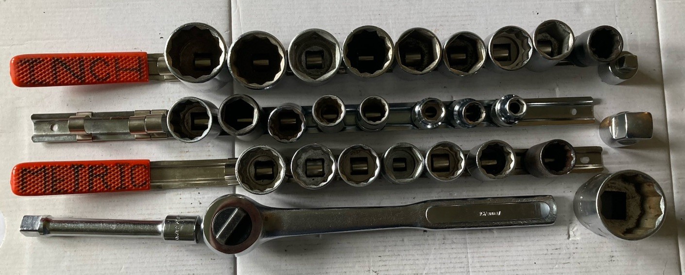 1/2” Drive Socket Set SAE & Metric, with Extras, 32 Pieces, Incomplete