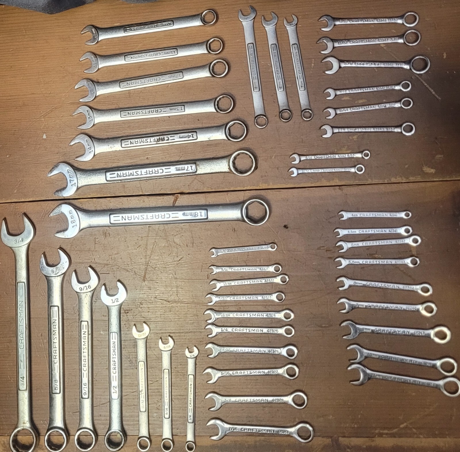 VTG/MOD CRAFTSMAN COMBO OPEN BOX MECHANICS WRENCHES 44 PIECE LOT