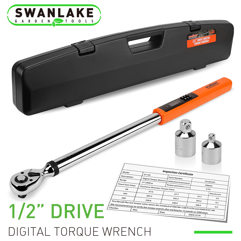 1/2″ Digital Ratchets Torque Wrench 1/4 & 3/8 Adapter Kit Reversible 25-250ft.lb