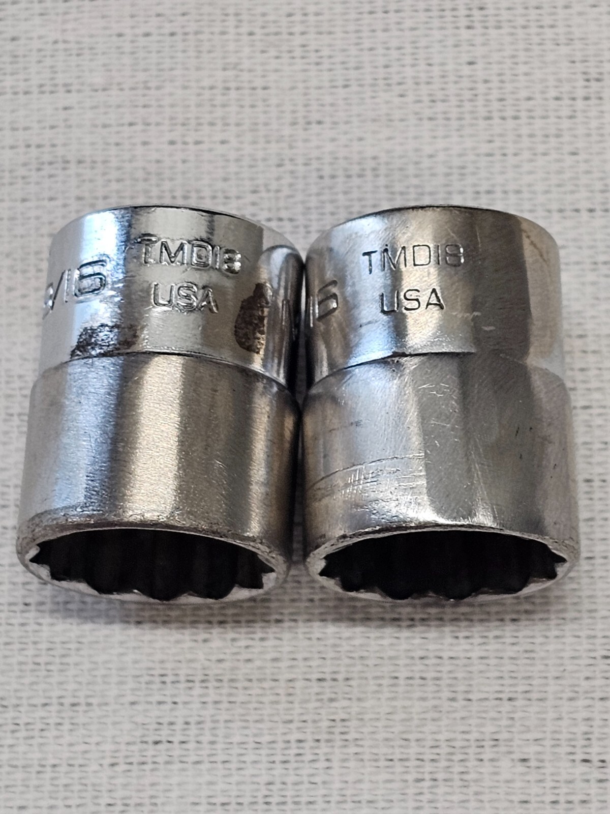 2 Snap-on Shallow Standard Sae 12 Point Socket 1/4″ Drive TMD18 9/16″ USA
