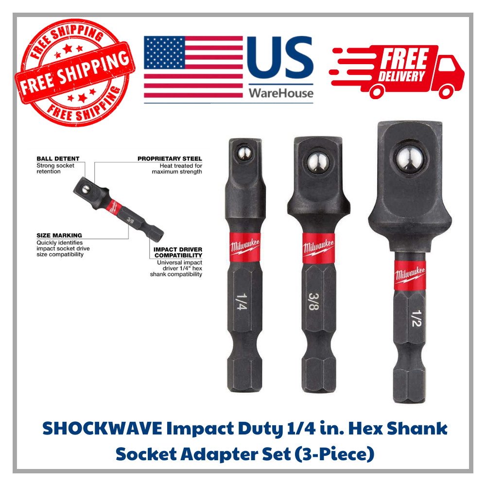 SHOCKWAVE Impact Duty 1/4 in. Hex Shank Socket Adapter Set (3-Piece)
