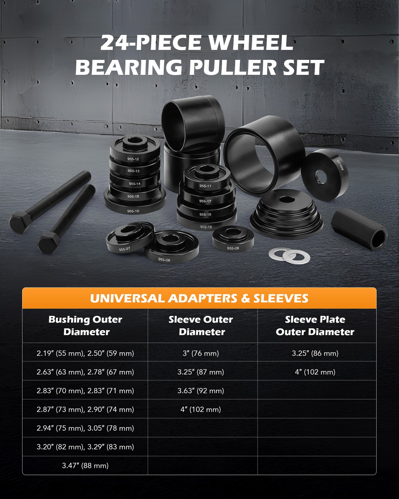 24pcs Front Wheel Bearing Press Kit Removal Adapter Puller Pulley Tool Case