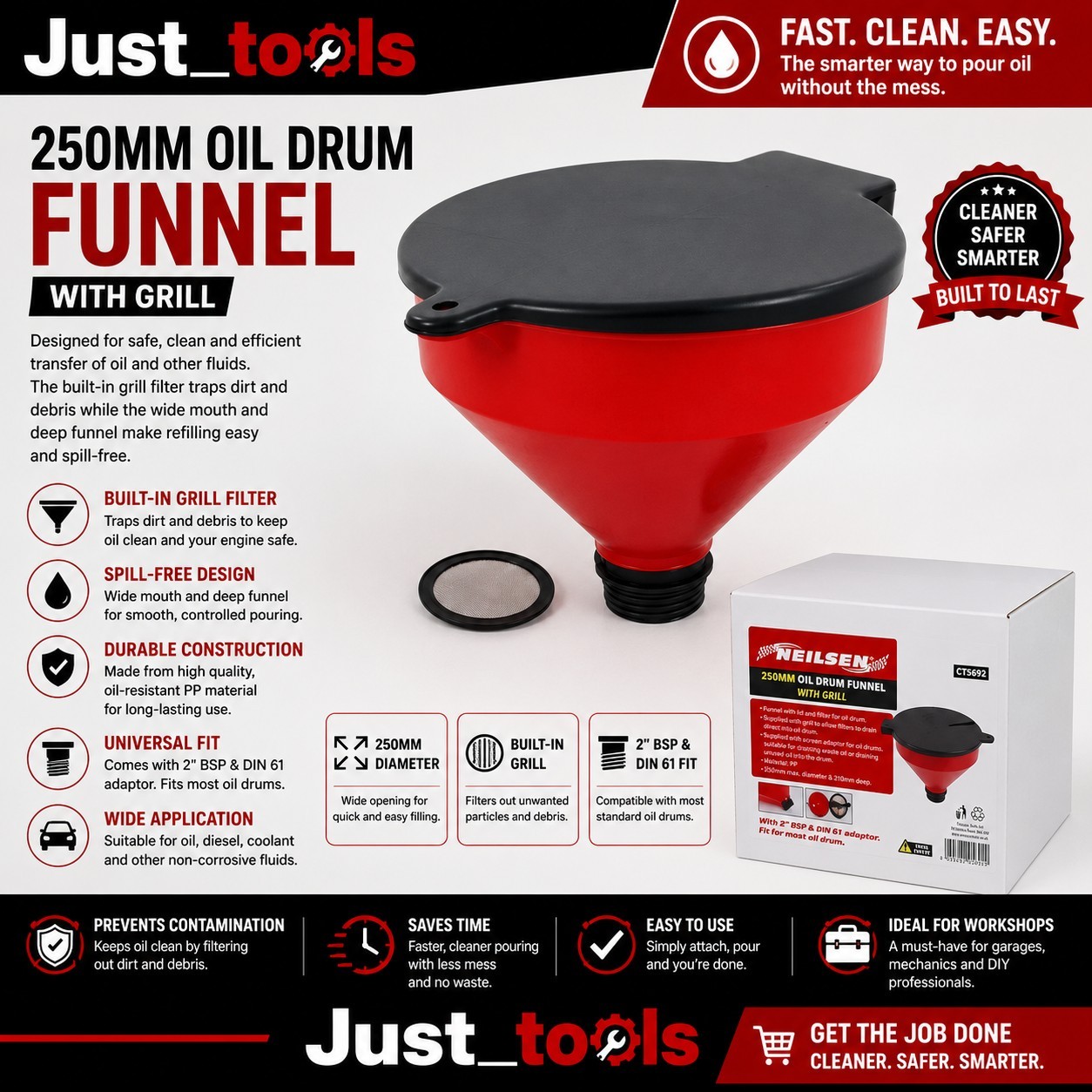 250mm Oil Drum Funnel grill lid Filter Oil Drains waste Direct Into Drum Ct5692