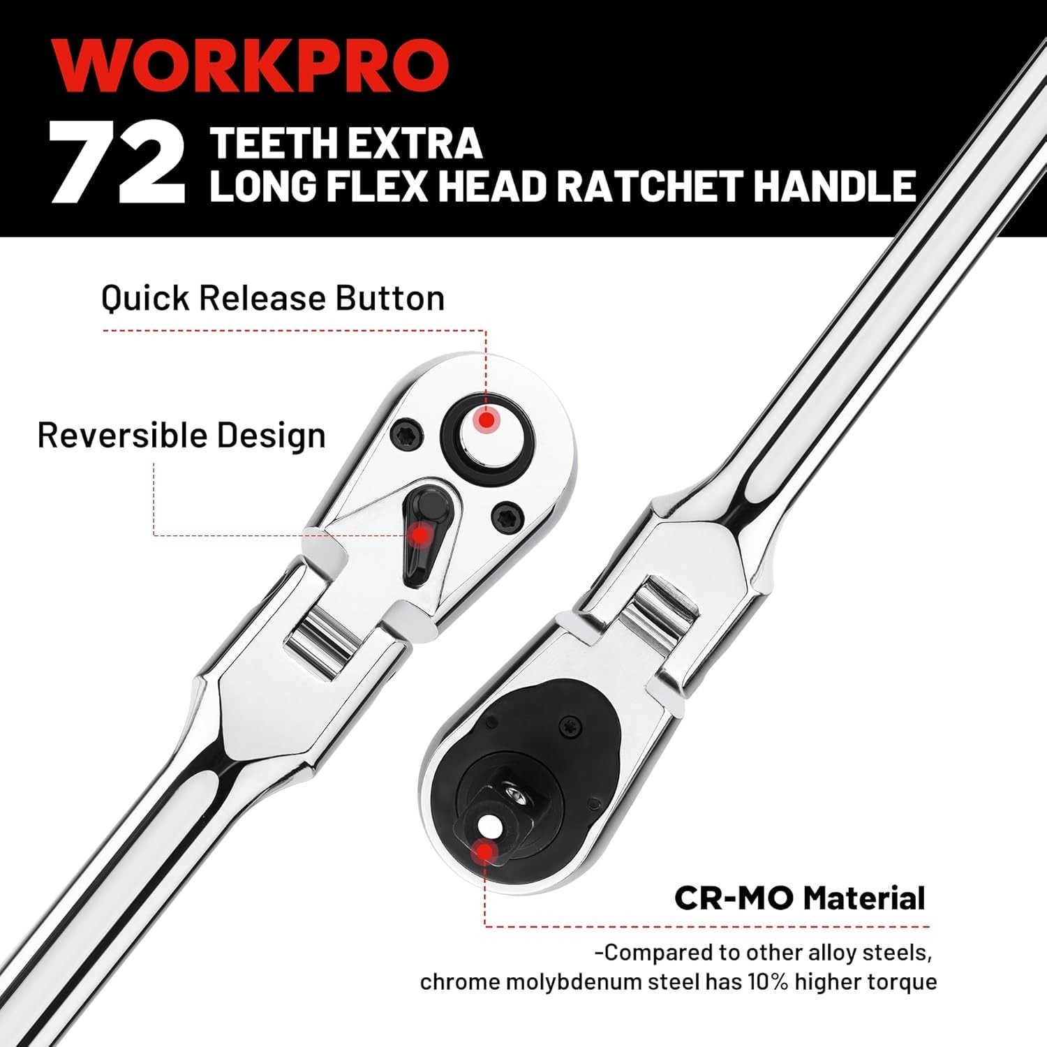 1/4″ Drive 72 Tooth Quick Release Locking Flex Slim Head Ratchet, 12″ – 81030