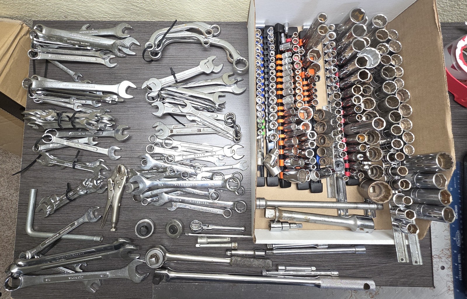 Lot of Misc Sockets, Ratchets, Extensions and Wrench’s – Sets are not complete