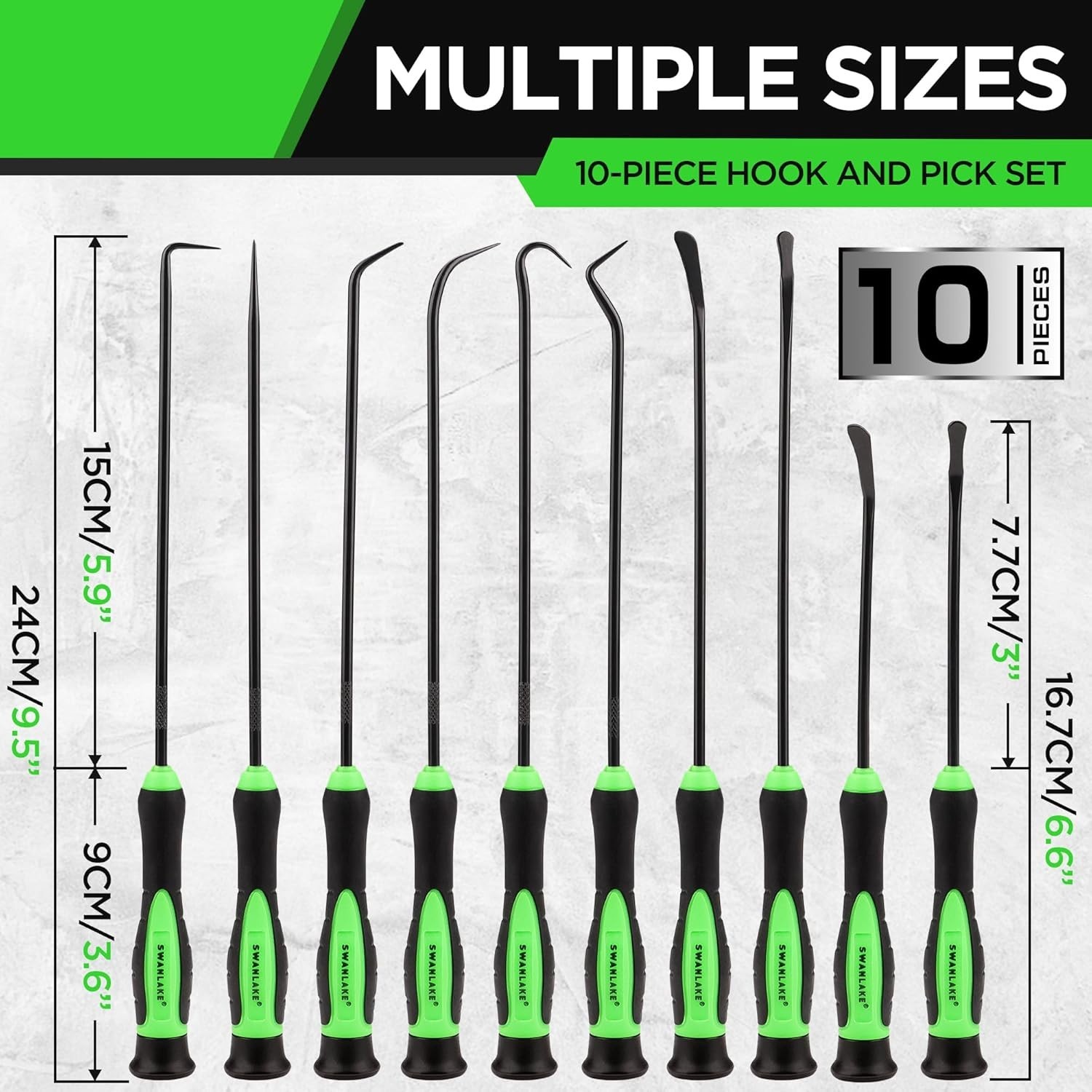 SWANLAKE 10-Piece Automotive Pick Tool Set with Ergonomic Handles & Versatility