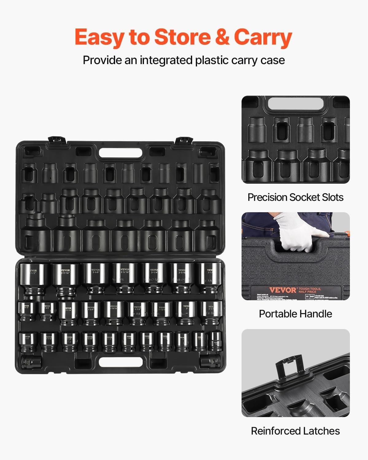 29-Piece 3/4 Inch Impact Socket Set: Rugged 6-Point Design with Storage Case