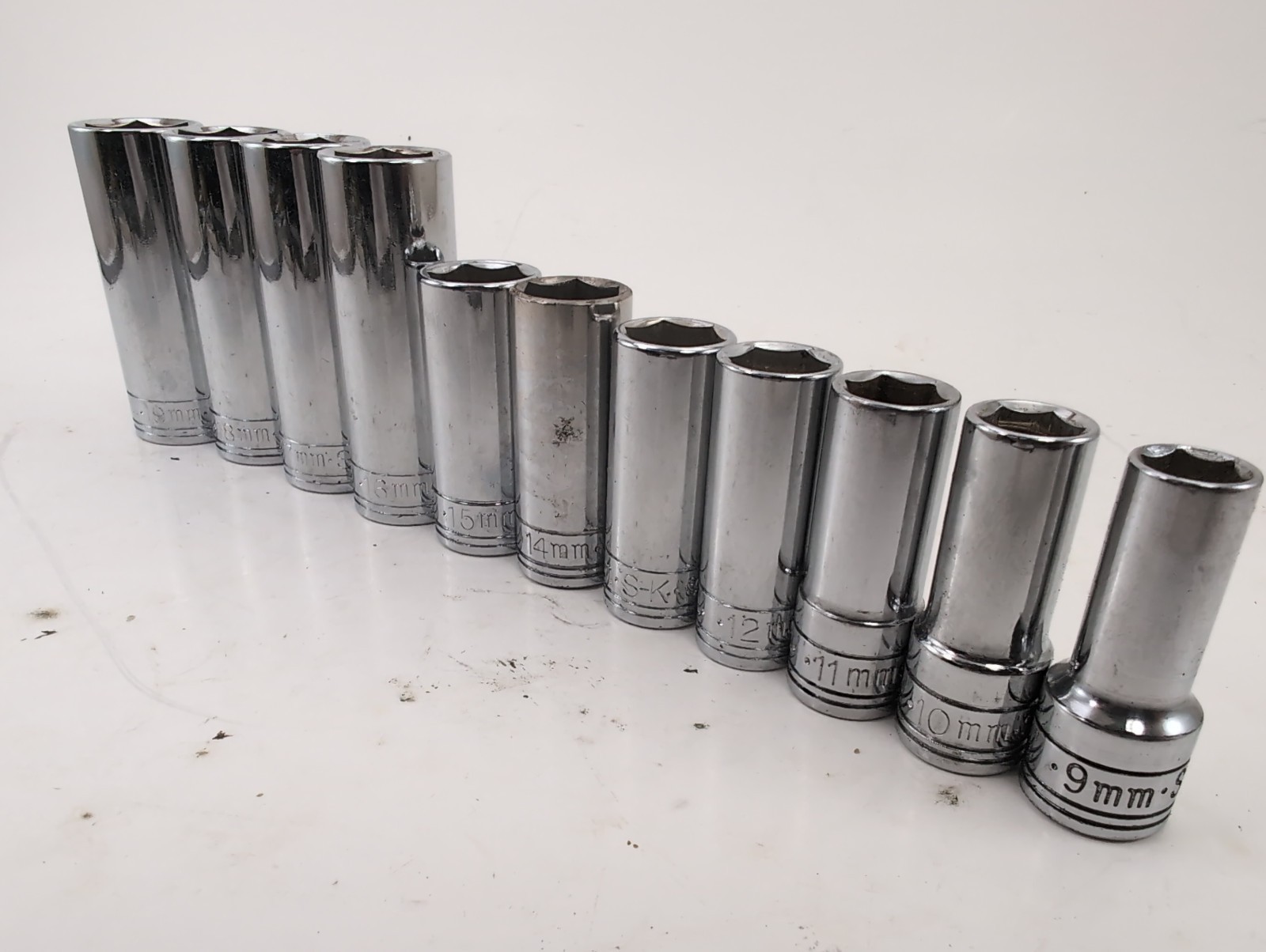 S-K Deep METRIC 3/8″dr 6pt 11pc Set 9mm-19mm – Made in USA – SUPERB!!!