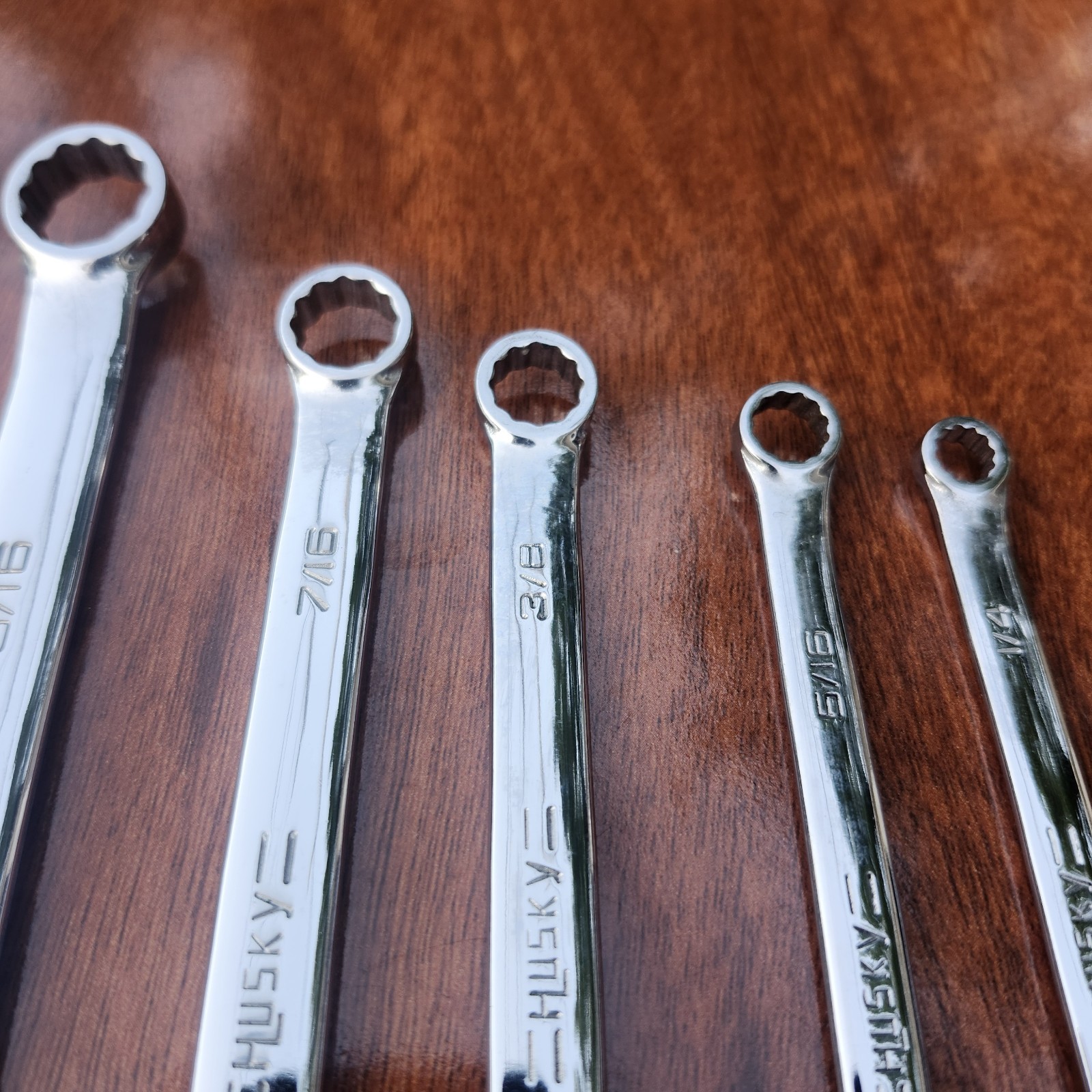 Vintage =Husky= USA 1-1/8″ to 1/4″ Full Polished Comb Wrench Set 11 Pc USA 🇺🇸