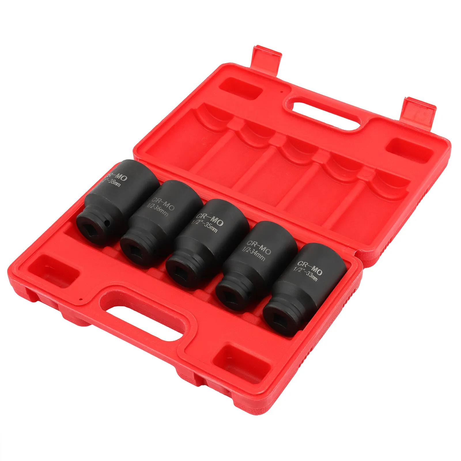 5Pcs 6 Point 33mm 34mm 35mm 36mm 38mm 1/2″ Drive Deep Impact Axle Hub Socket Set