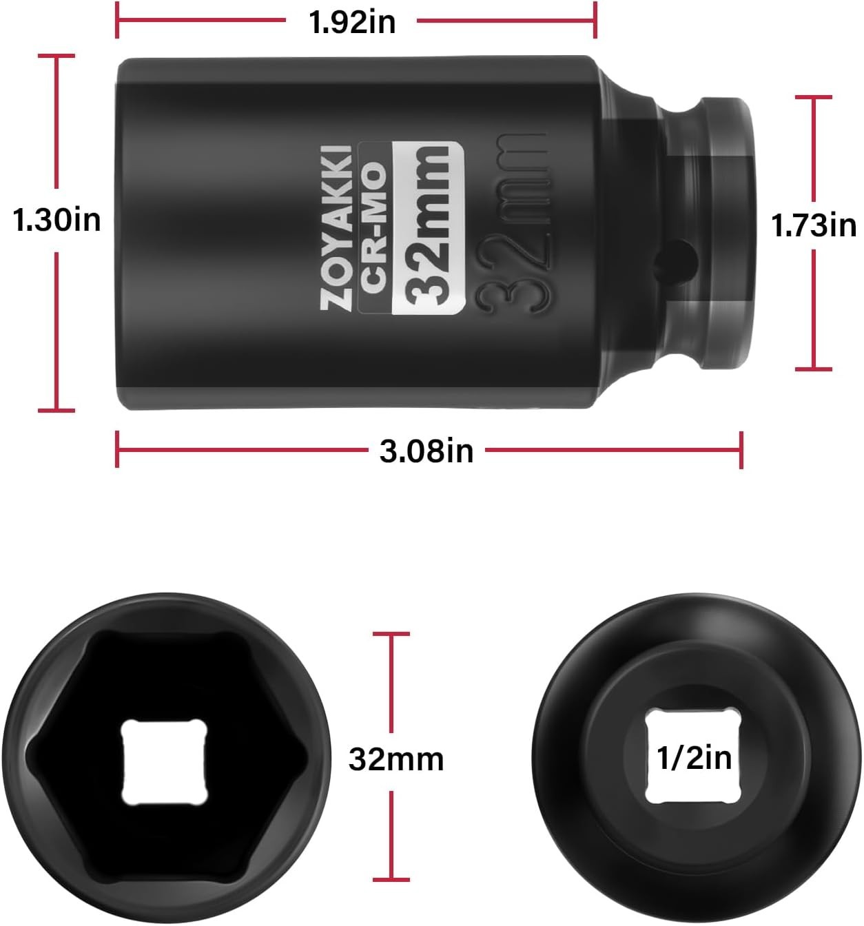 Pro Quality 1/2″ Drive 32mm 6PT Deep Impact Socket – Corrosion-Resistant CR-MO