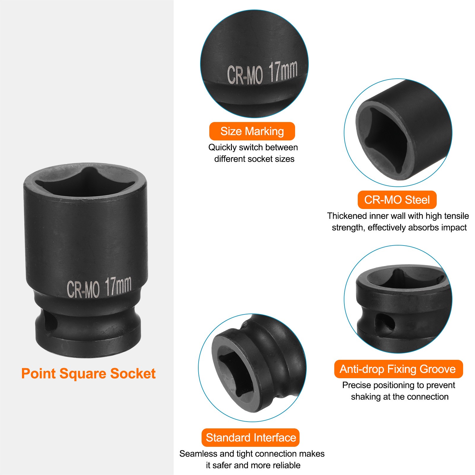 4 Point Square Socket 1/2″ Drive 17mm Metric CR-MO Square Impact Wheel Socket