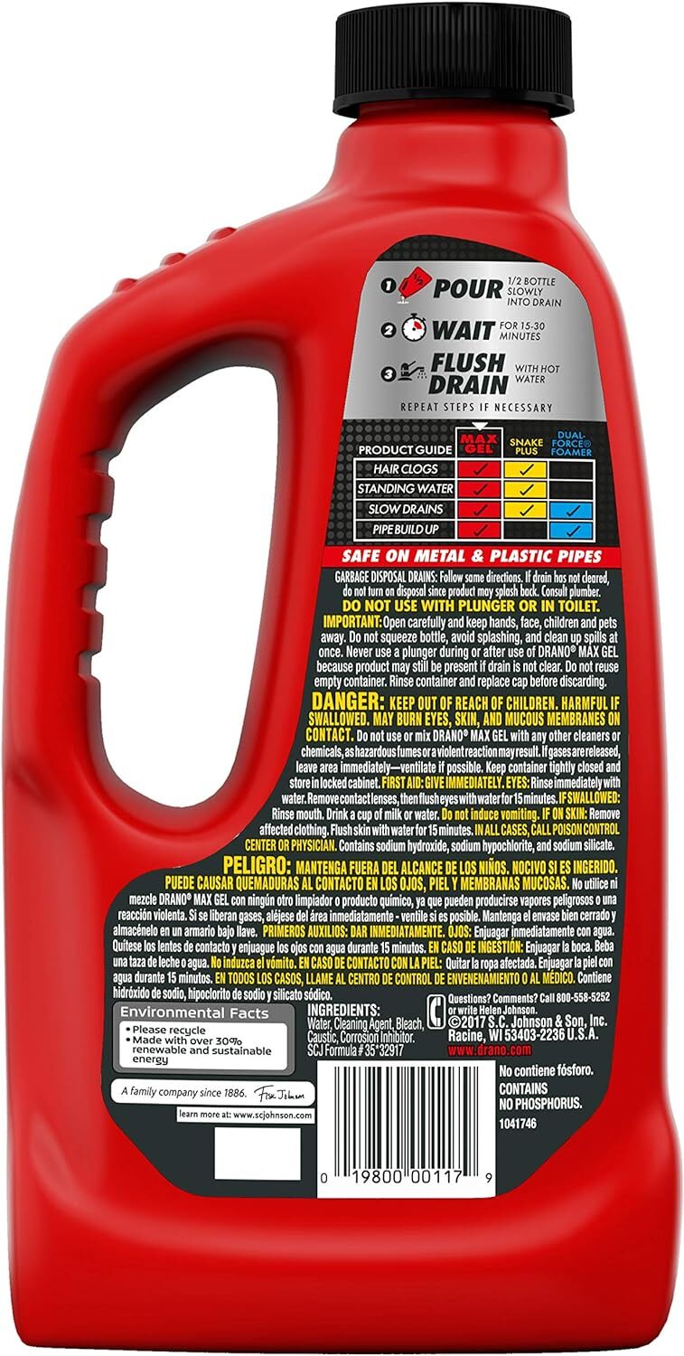 Drano Max Gel Drain Clog Remover and Cleaner for Shower or Sink Drains, Unclogs