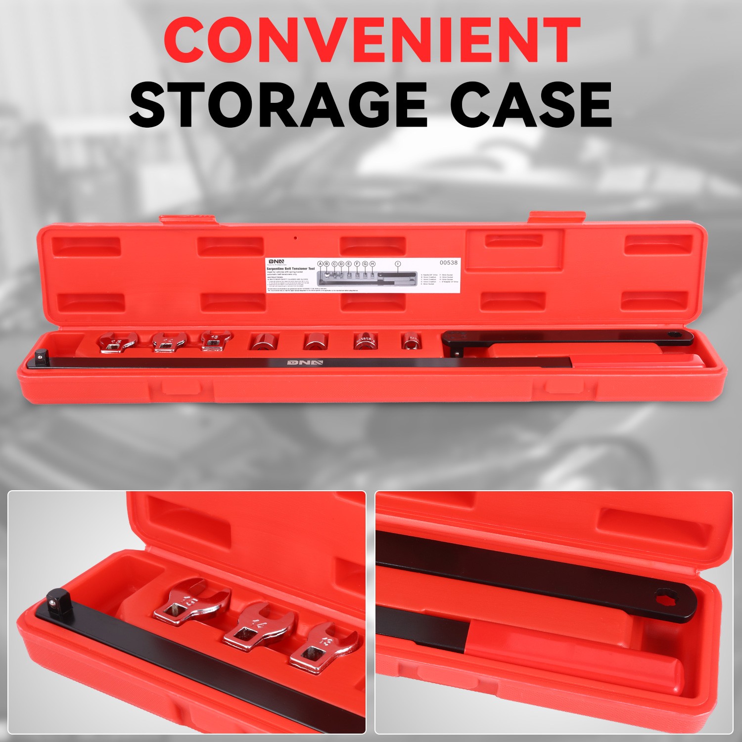 [9Pcs] 3/8″ Pulley Wrench Installation Removal Serpentine Belt Tool Set w/ Case