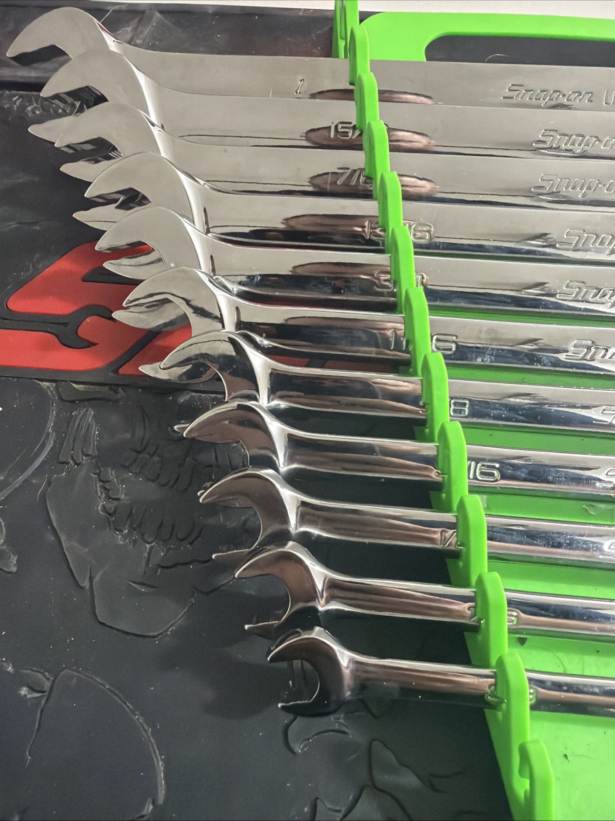 Snap On Flank Drive Plus LONG Sae Wrench Set 3/8-1” GREEN RACK NOT INCLUDED