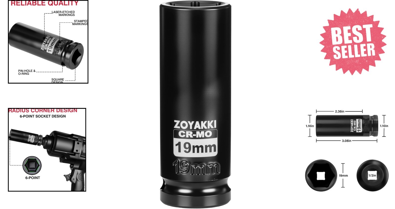 19mm 1/2″ Drive Deep Impact Socket – Optimal Fit with Chrome Molybdenum Steel