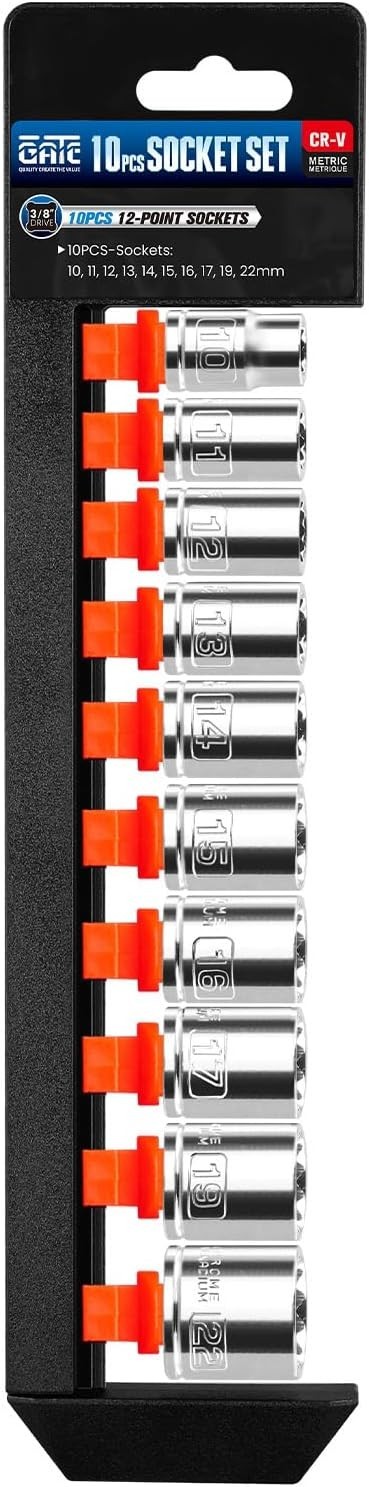 3/8″ Drive 10-Pc Metric Socket Set – 12-Point Shallow Cr-V Steel