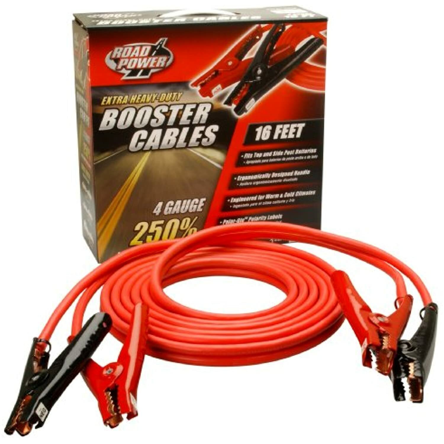Road Power 86660104 16-Feet, 4-Gauge Heavy-Duty Booster Cable with Polar Glow