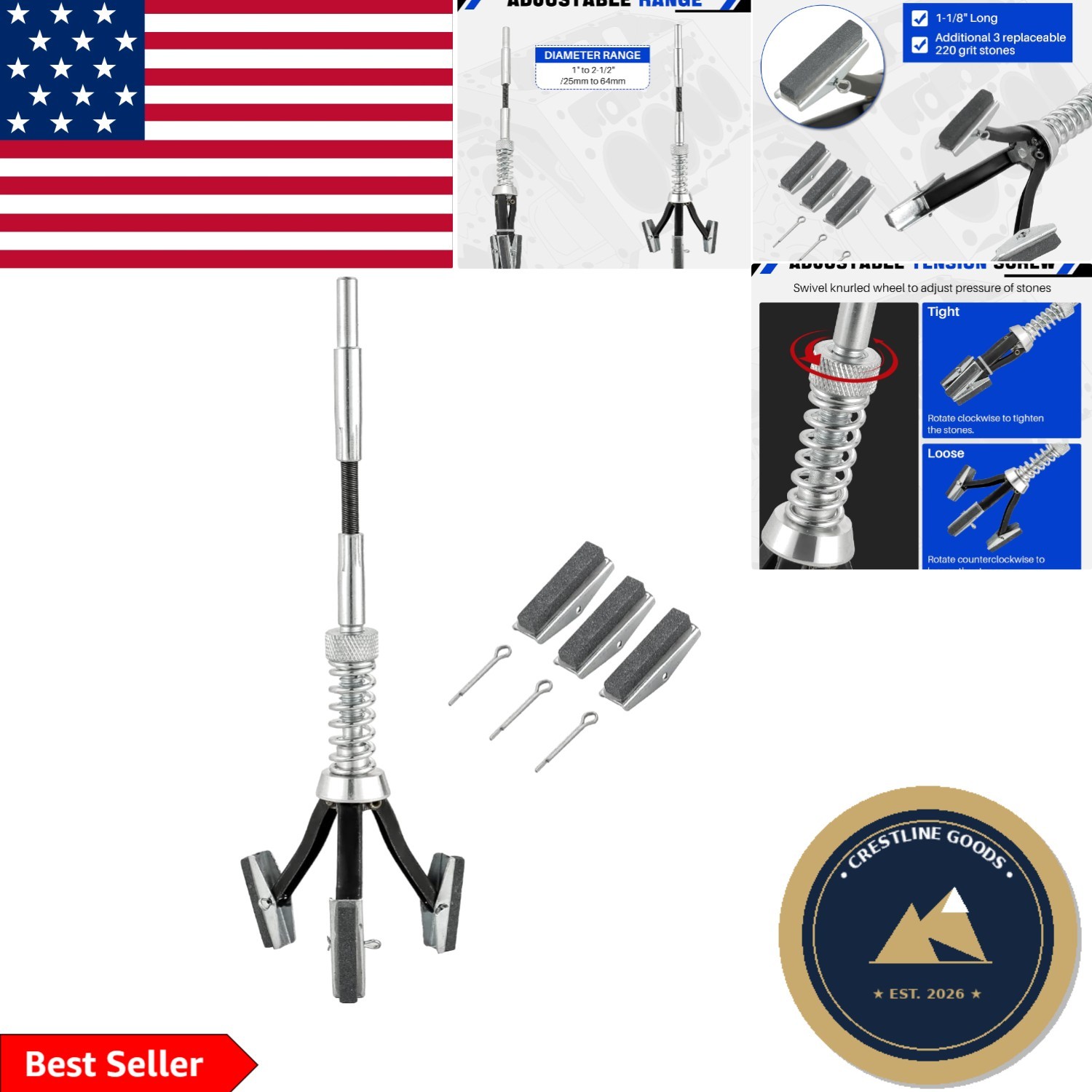 High-Performance Engine Cylinder Hone Tool 1-1/2″ with Flexible Operation