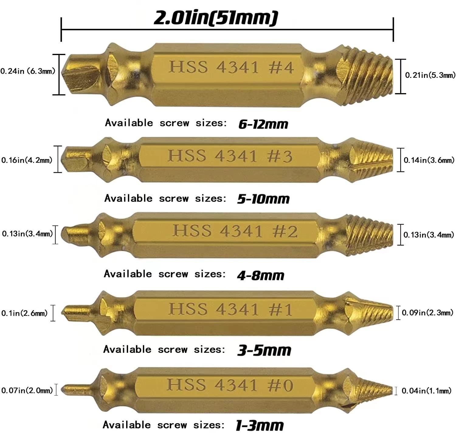 6-Piece High Speed Steel Screw Extractor Set – Efficient Damaged Screw Remover