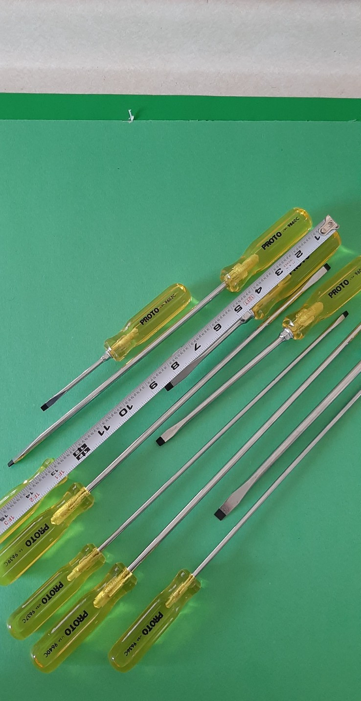 NOS NEW PROTO USA 10 Piece Clear Yellow Handle Screwdriver Set Flat Tip Slotted