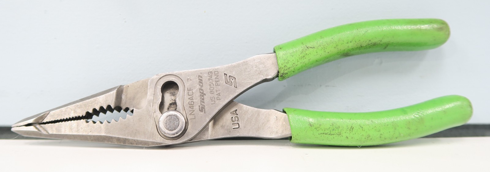 Snap on Tools LN46ACFG 7in. Green Soft Grip Long Nose Slip Joint Pliers USA