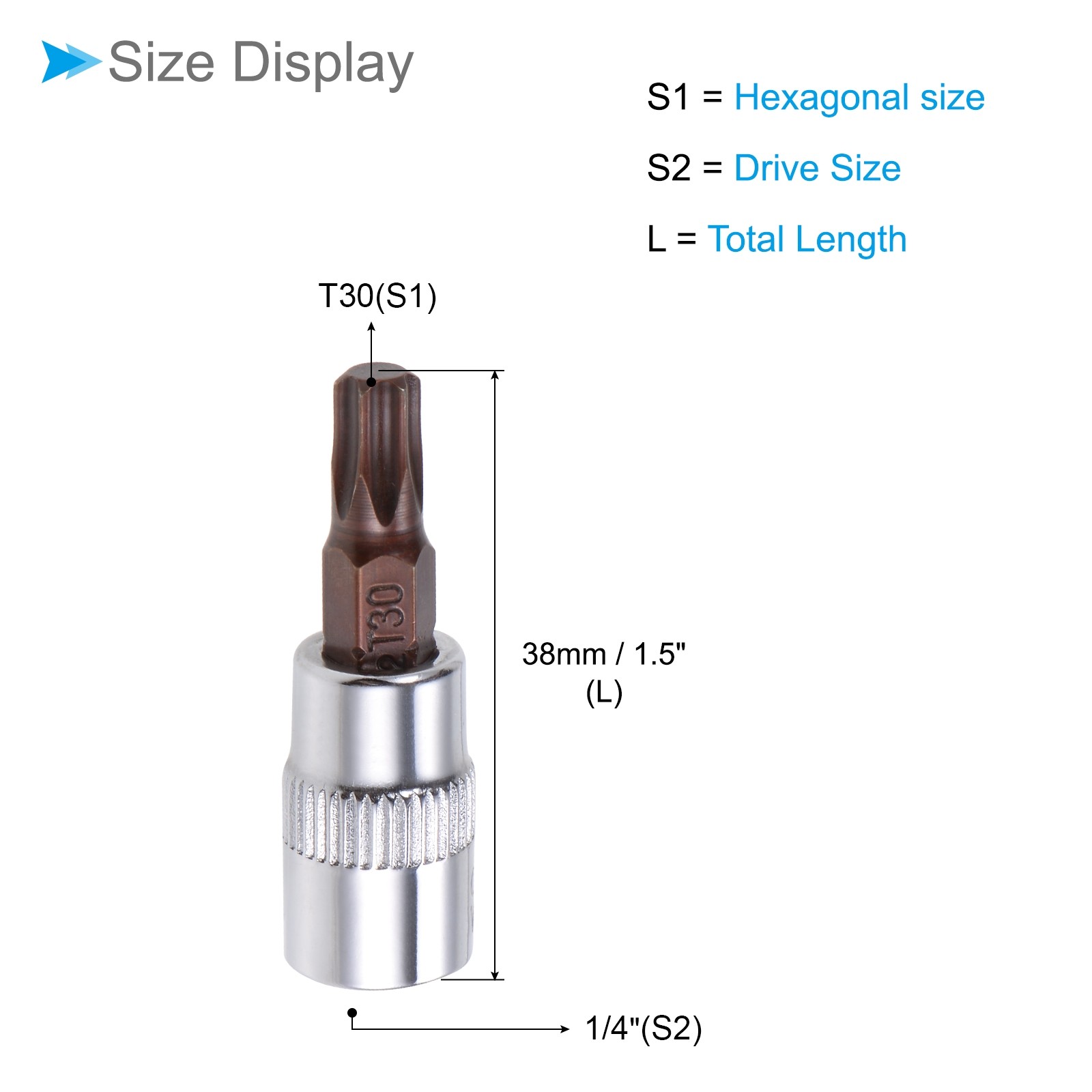 3PCS Torx Bit Socket Metric T30 Bit 1/4″ Drive 1.5″ Long Alloy Steel CR-V Socket