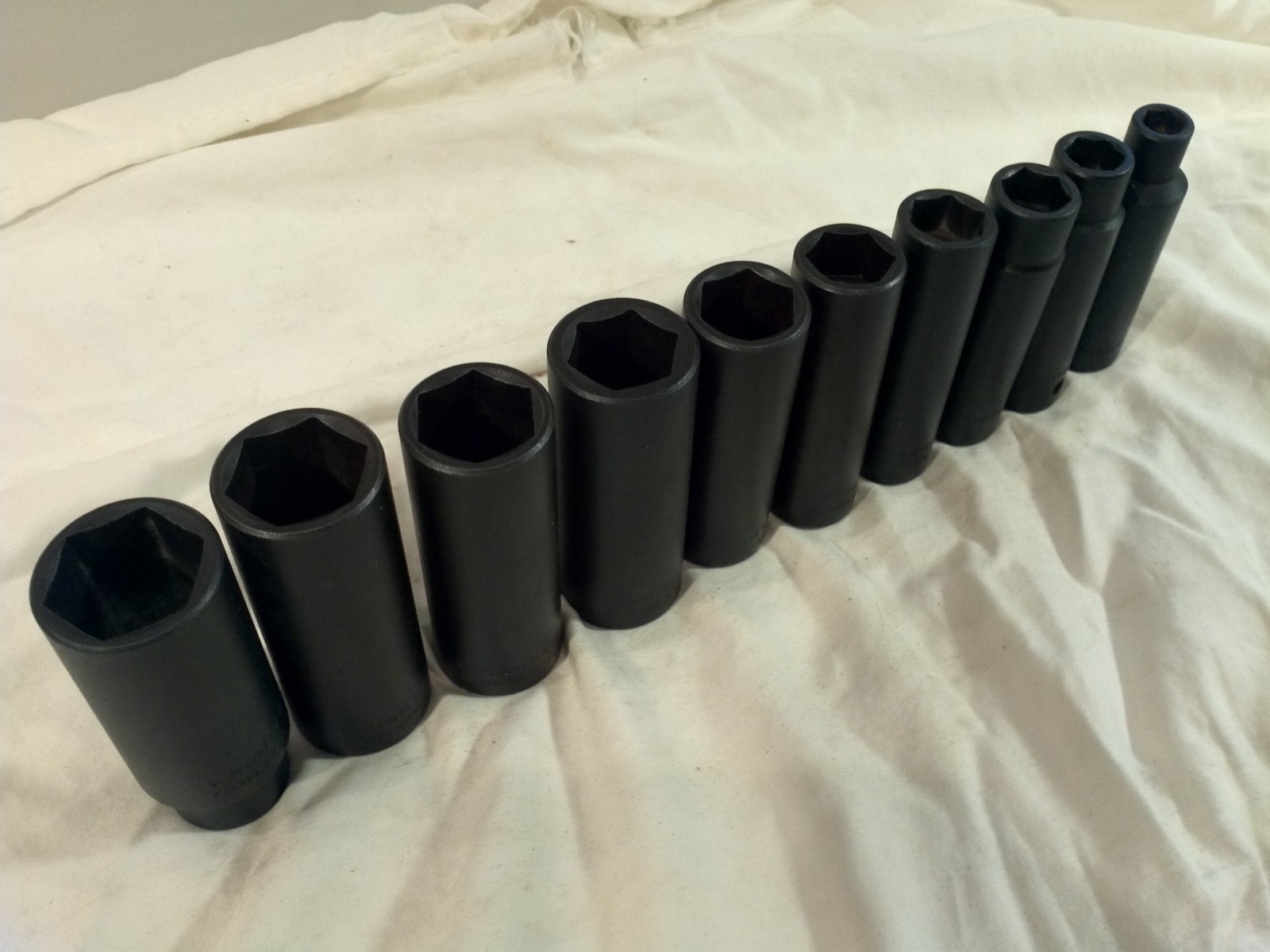 Wright Tools 1/2” Dr. 10pc. Deep Impact Socket Set, 6 Point, Size 3/8”-1” USA