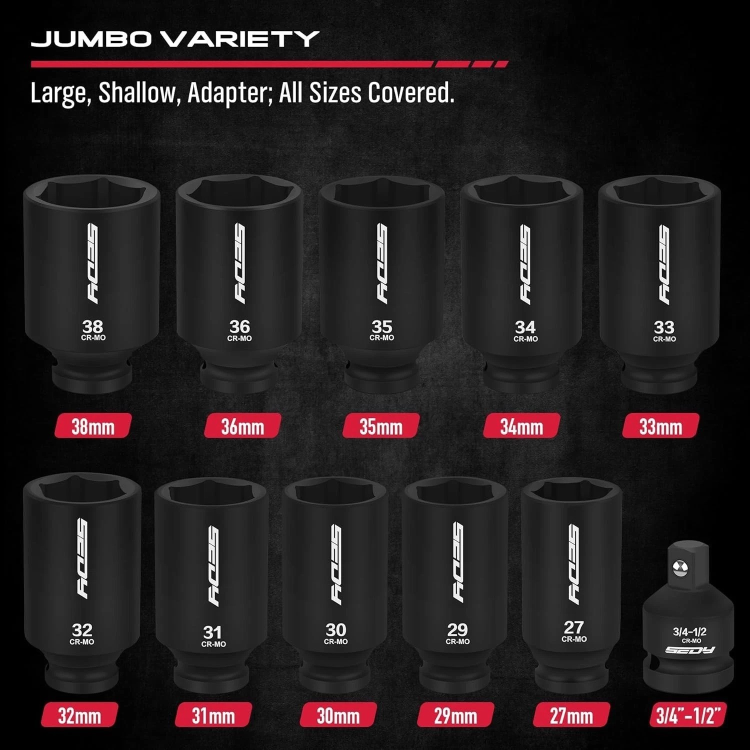 1/2 Drive Deep Impact Socket Set: 11-Piece Metric Size Wheel Axle Nut Wrench …
