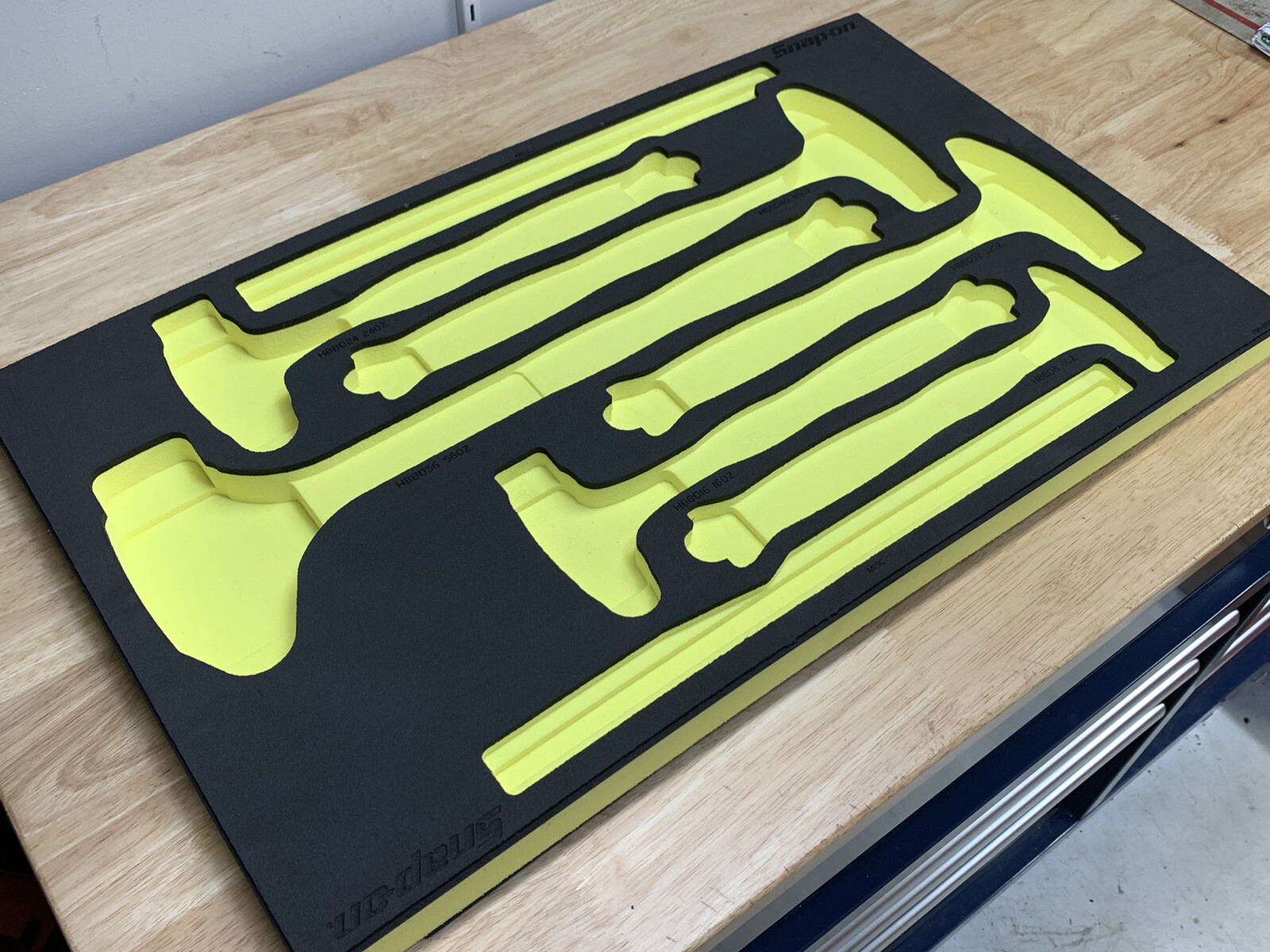 Snap-on HI-VIZ YELLOW Foam Tray Ball Peen Dead Blow Hammer Set 16 24 32 40 56oz