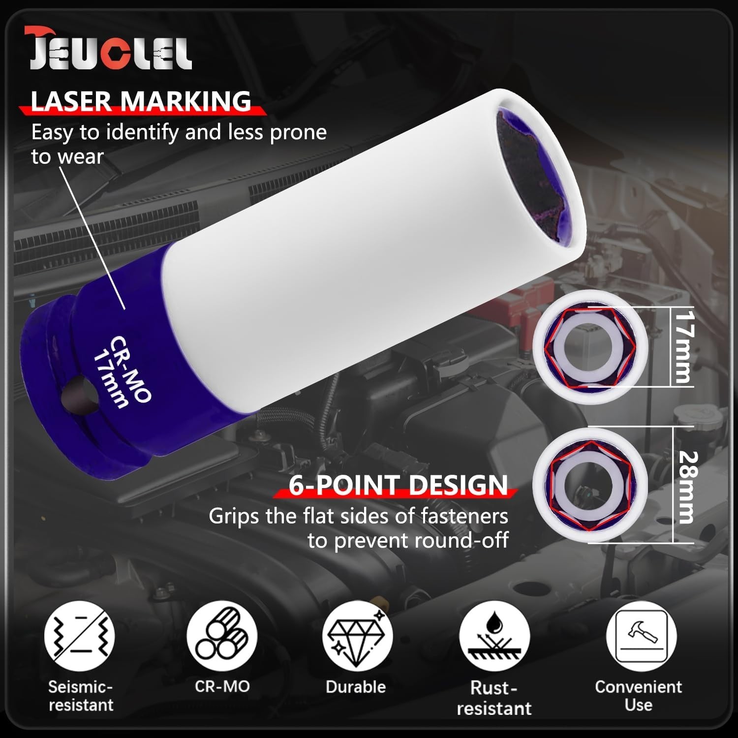 17mm Impact Socket, 1/2″ Drive Wheel Protector, Thin Wall Deep Socket