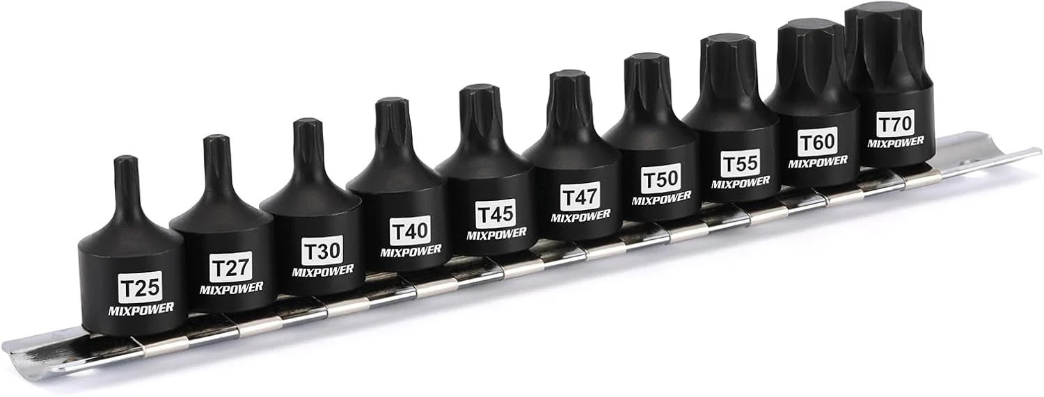 10 Pieces 3/8″ Drive Impact Torx Bit Sockets T25-T70 Cr-Mo Impact Grade