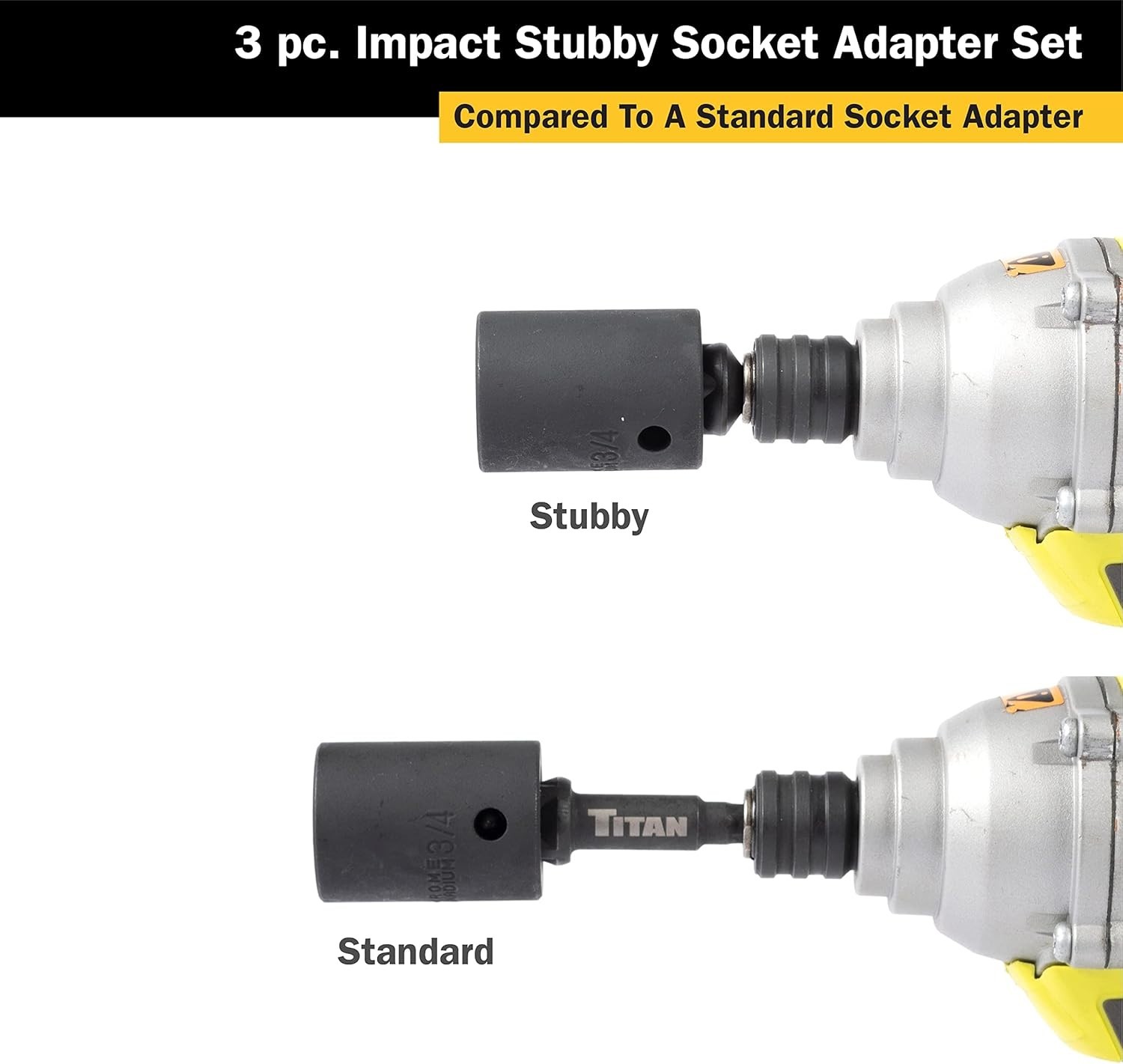 Professional Stubby Impact Socket Adapter Set – 1/4, 3/8, & 1/2-Inch Drives