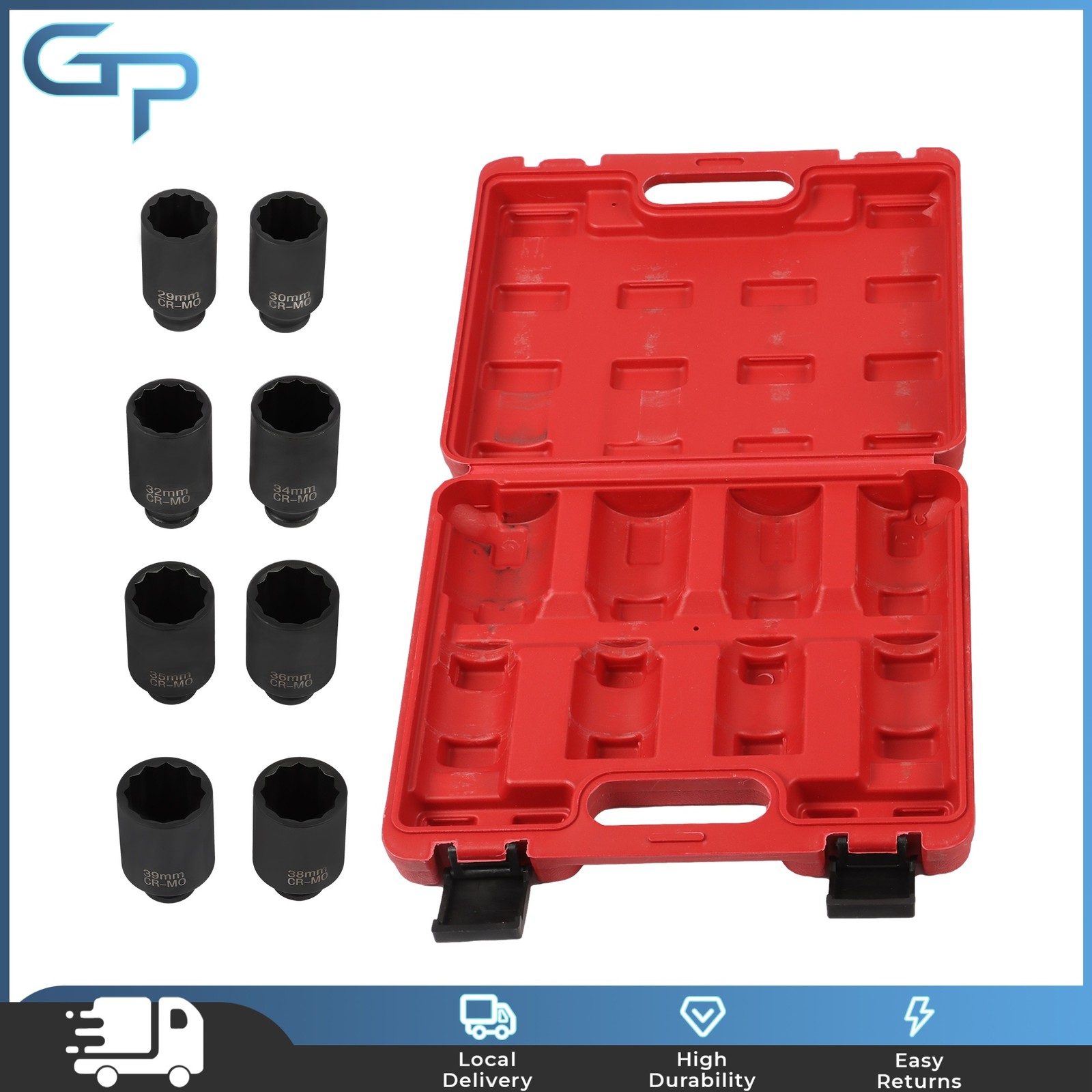 8PCS 1/2″ Drive Deep Spindle Axle Nut Impact Socket Set 29-39mm 12 Point