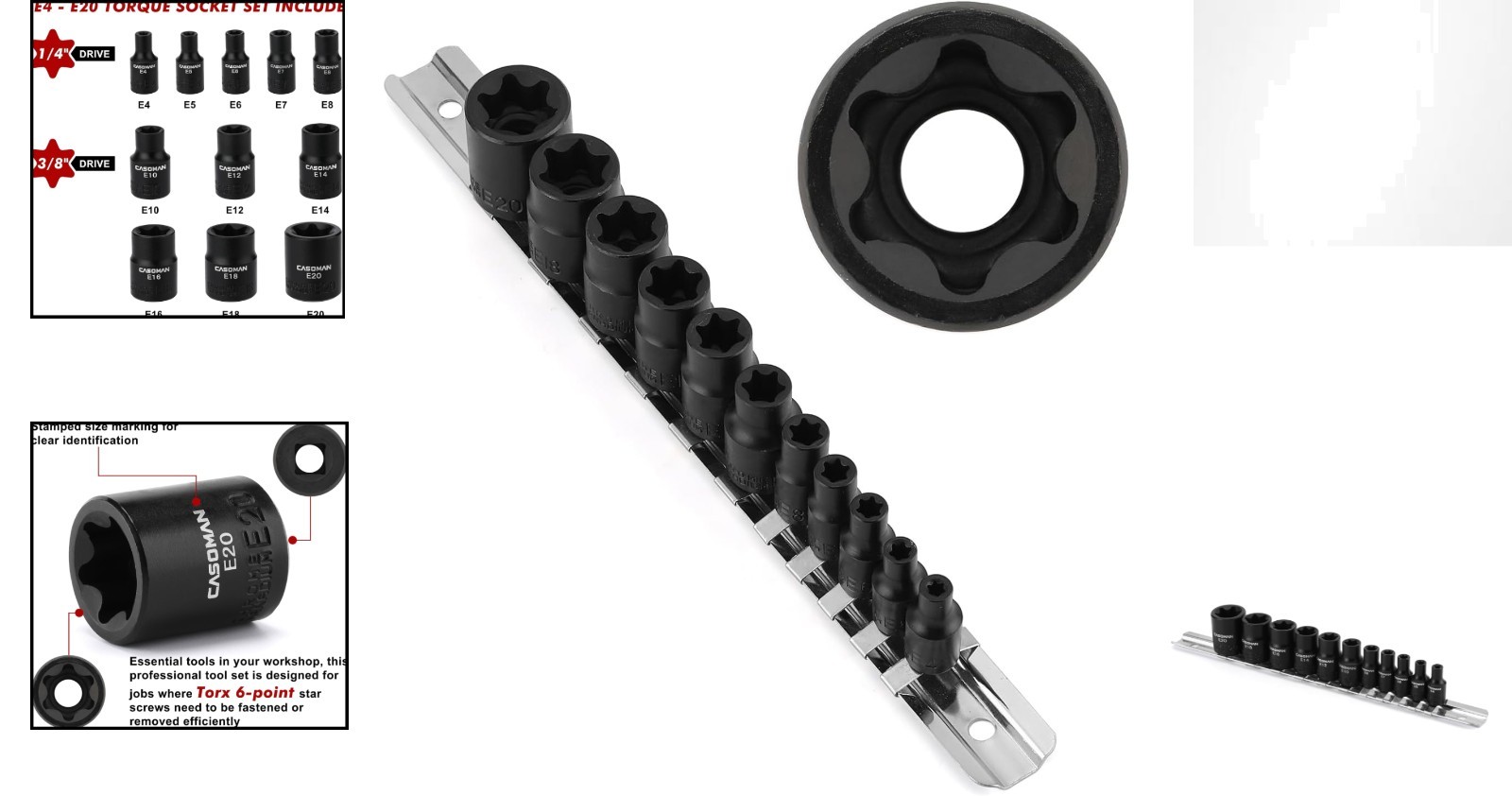 Durable 11PCS E-Torx Socket Set with Rail – High-Visibility & Heat-Treated Steel