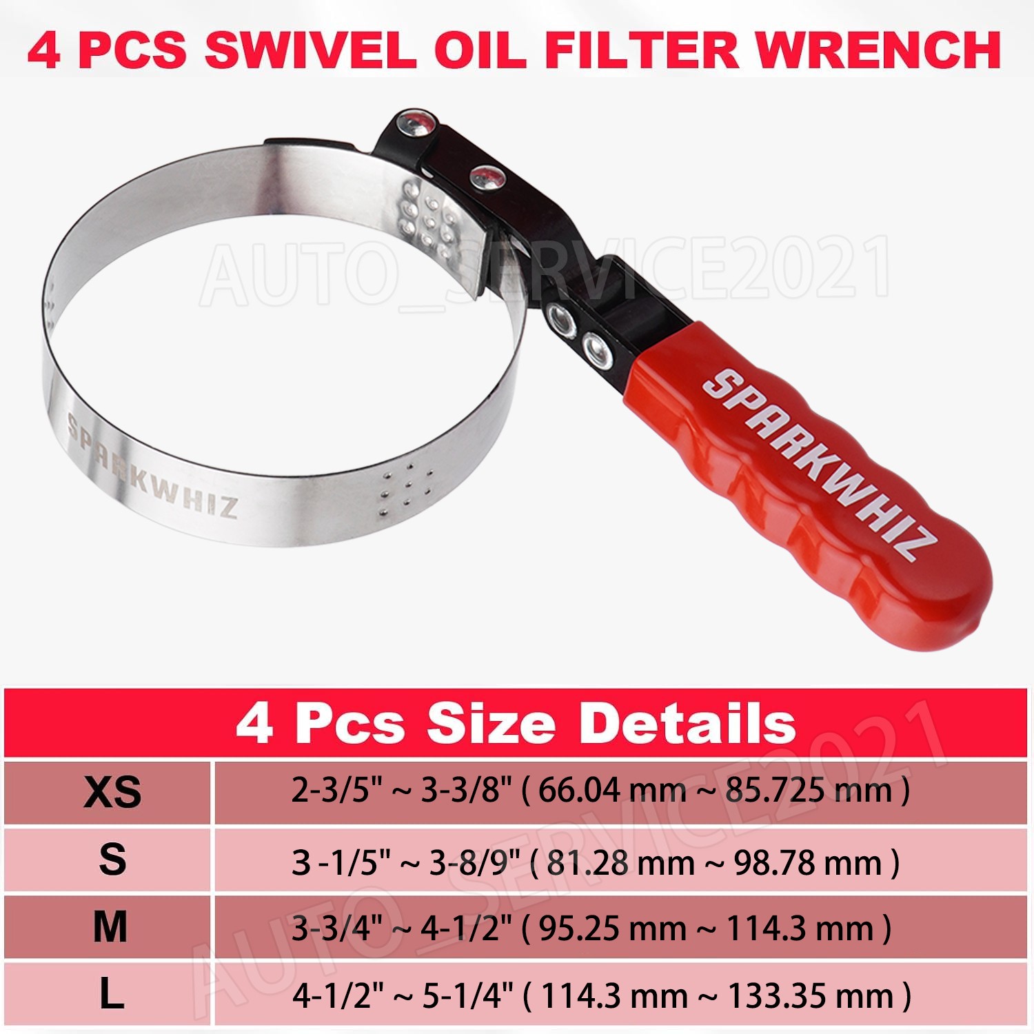 Set of 4 Swivel Oil Filter Wrench 2-3/4″ – 5-1/4″ 4 Size Oil Filter Strap Wrench