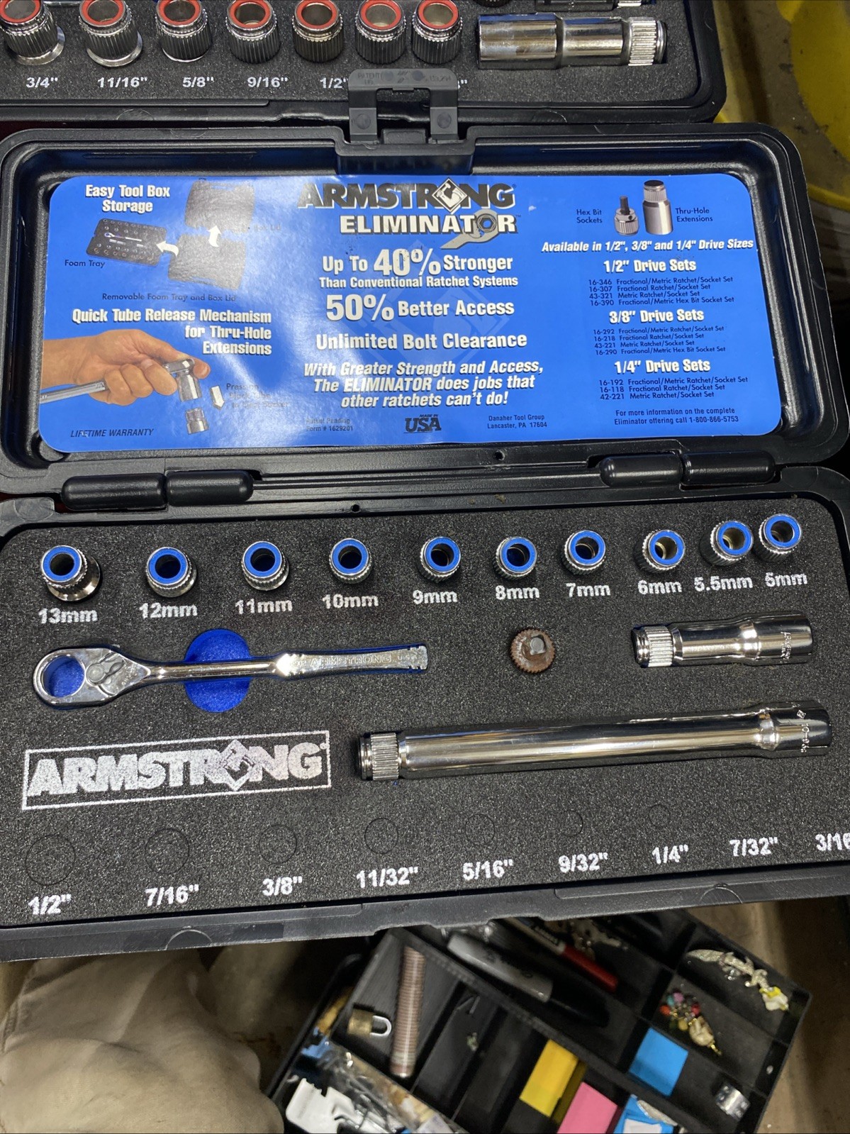 Armstrong Eliminator Lot 1/2 , 3/8 , 1/4 Pass Thru Socket Sets