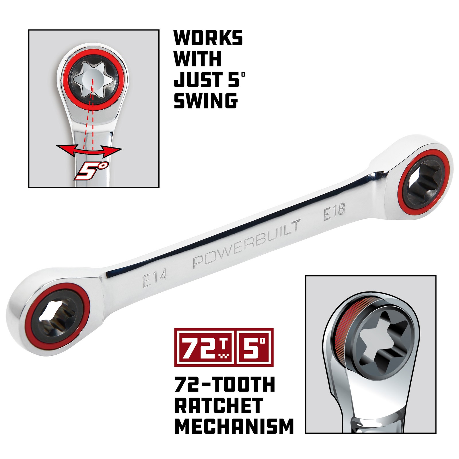 Powerbuilt Ratcheting Double Box-End E-Star Wrench – E14/E18 – 641761